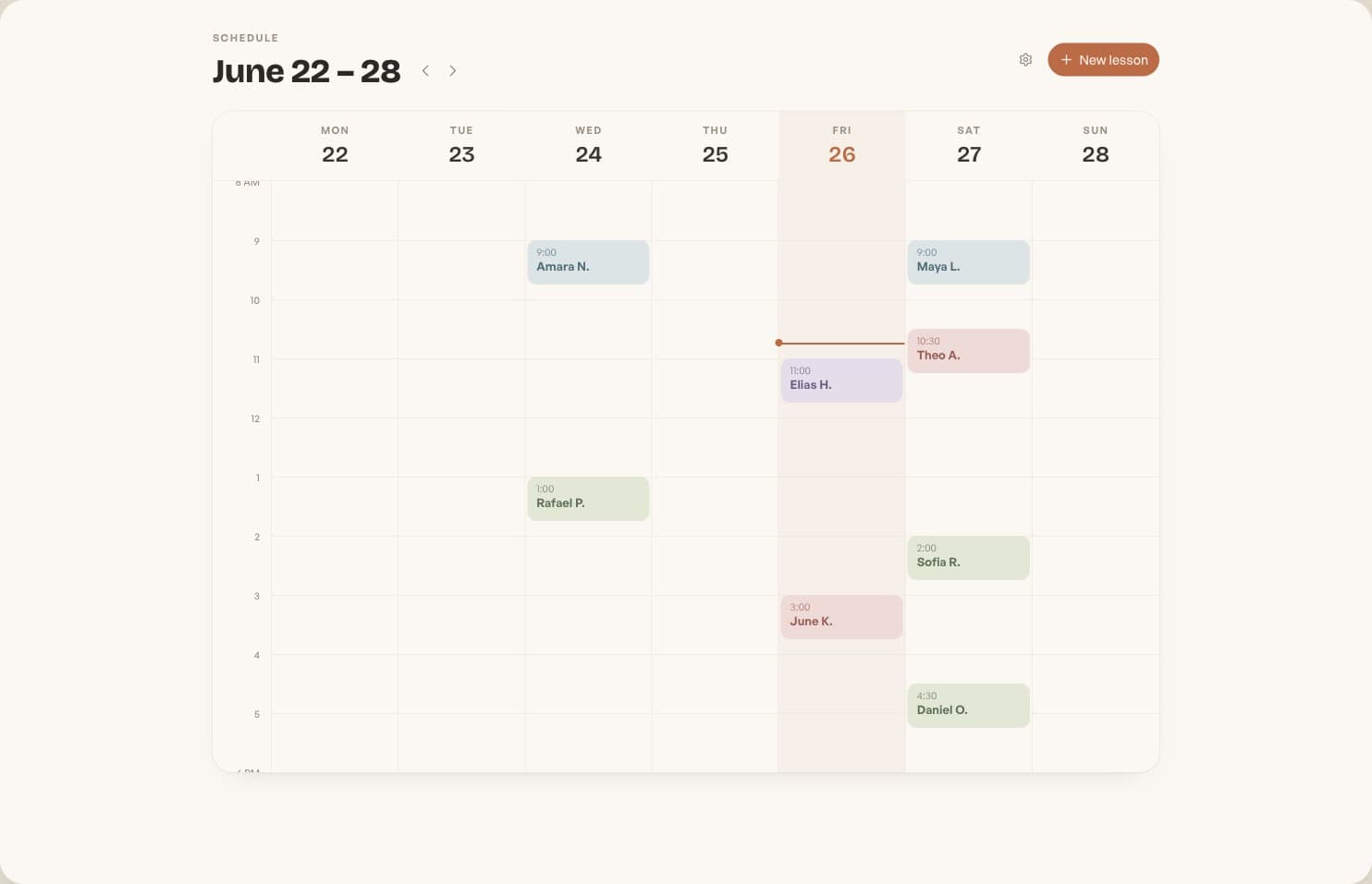 A week of lessons on the Nutmeg calendar